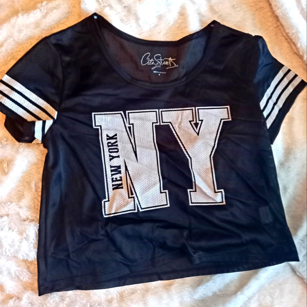 CITY STRERTS mesh crop top, NEW YORK New York Black Mesh Crop Top